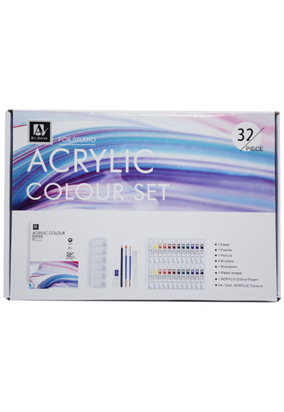 مجموعة الوان اكرليك مع دفتر وفراشي 32 قطعة